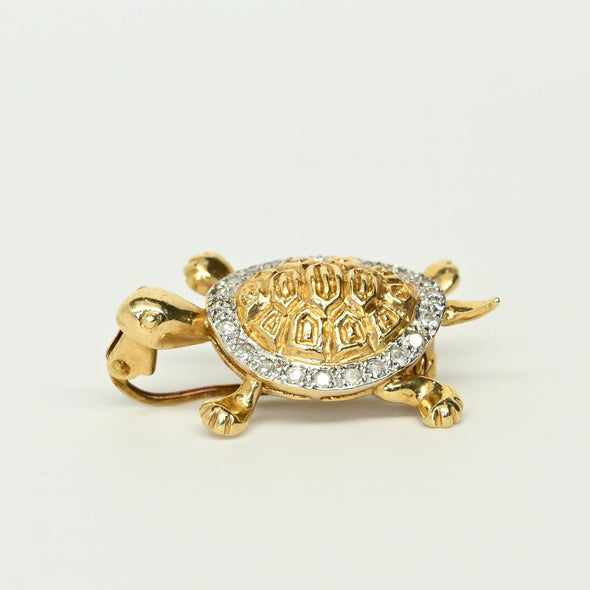 Diamond Turtle 14k Yellow Gold Brooch