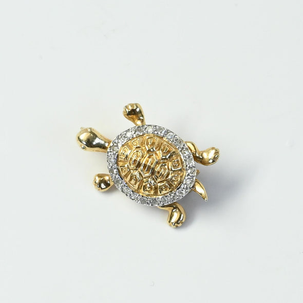 Diamond Turtle 14k Yellow Gold Brooch