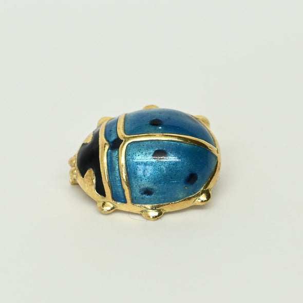 Ladybug Blue Enamel 14k Gold Brooch