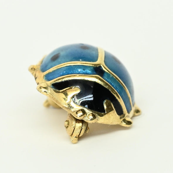 Ladybug Blue Enamel 14k Gold Brooch