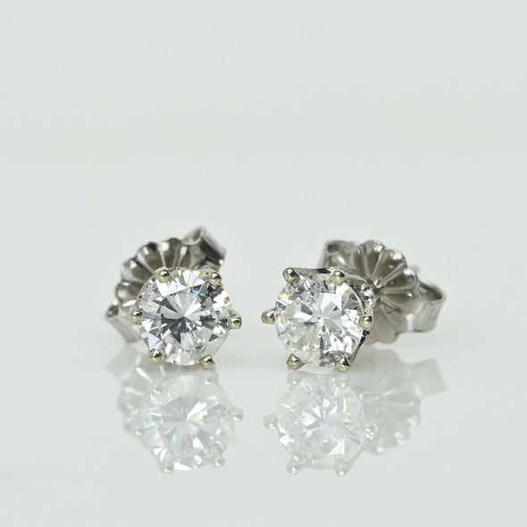 0.74cttw 3/4 Natural Diamond Round Brilliant 14k White Gold Stud Earrings