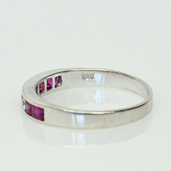 Vintage Ruby and Diamond Band 18k White Gold Ring