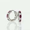 Ruby and Diamond Huggies 18k White Gold Hoop Earrings