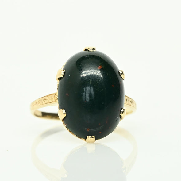 Vintage Bloodstone Oval Cabochon 14k Yellow Gold Ring