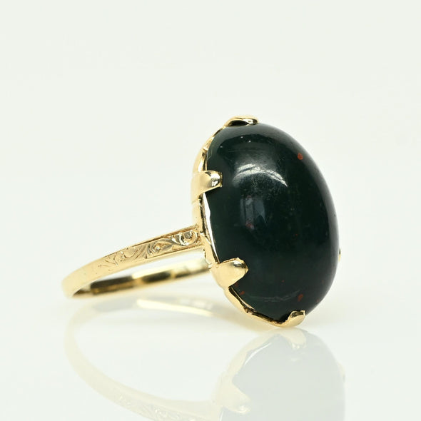 Vintage Bloodstone Oval Cabochon 14k Yellow Gold Ring