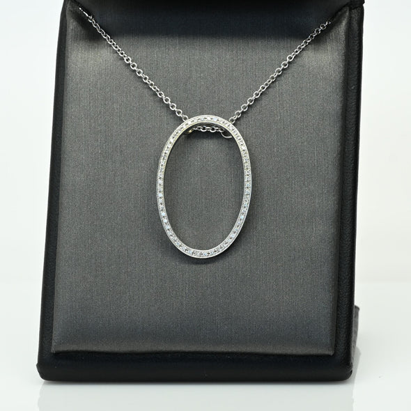Diamond Oval Pendant 14k White Gold Necklace