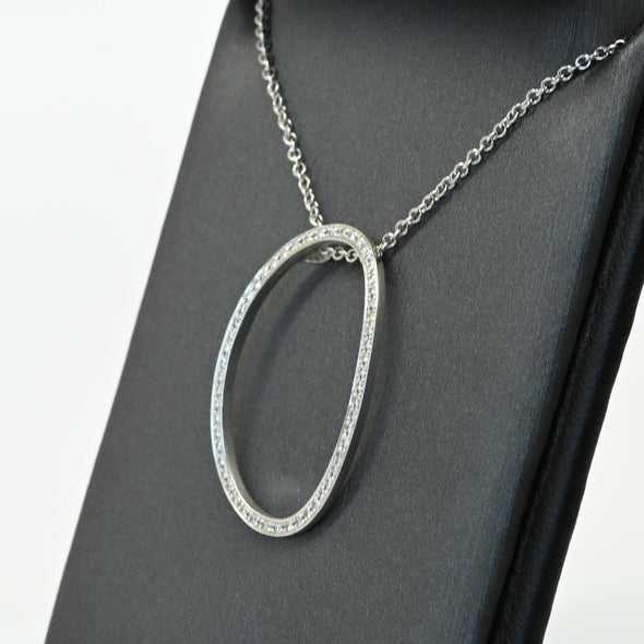 Diamond Oval Pendant 14k White Gold Necklace
