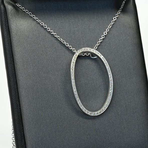 Diamond Oval Pendant 14k White Gold Necklace