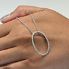 Diamond Oval Pendant 14k White Gold Necklace