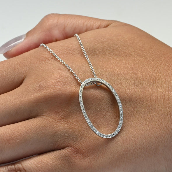 Diamond Oval Pendant 14k White Gold Necklace