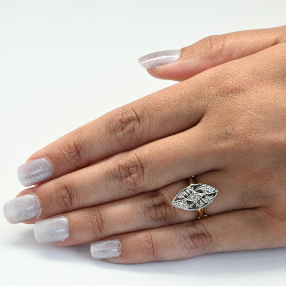 Retro Diamond Navette 14k Cocktail Ring