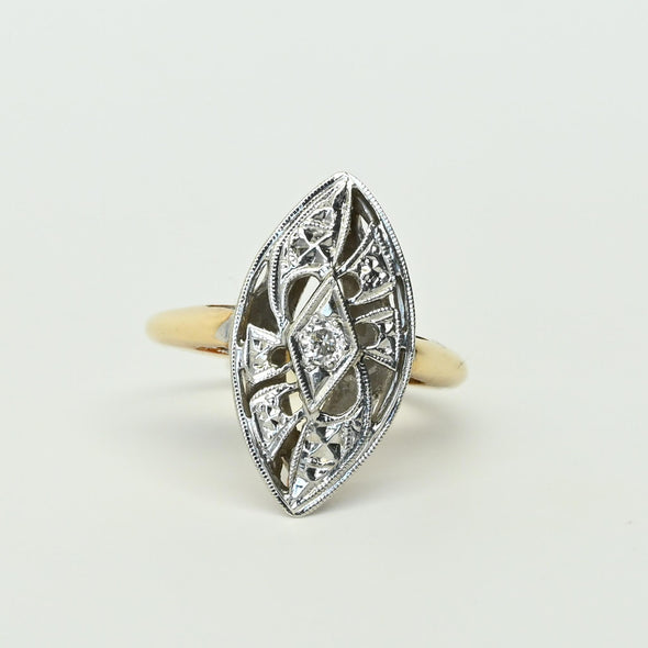 Retro Diamond Navette 14k Cocktail Ring