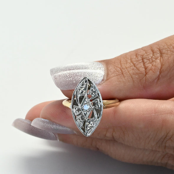 Retro Diamond Navette 14k Cocktail Ring