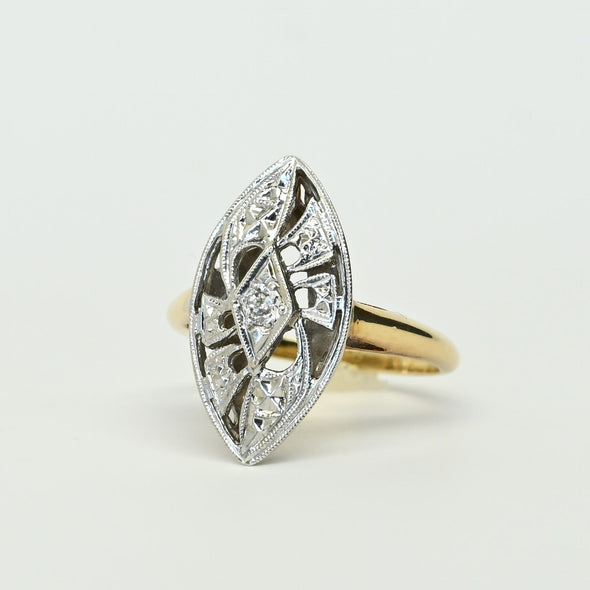 Retro Diamond Navette 14k Cocktail Ring