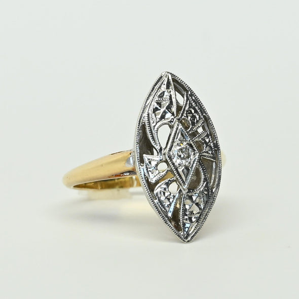 Retro Diamond Navette 14k Cocktail Ring