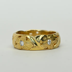 Vintage Diamond Floral 18k Yellow Gold Band by Jabel