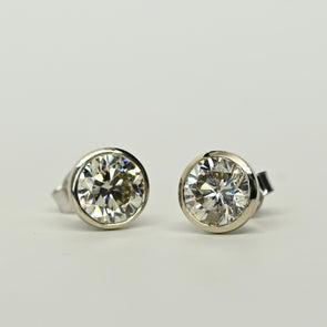 2.32cttw Natural Diamond Round Brilliant Bezel Set 14k White Gold Stud Earrings