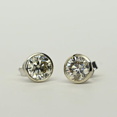 2.32cttw Natural Diamond Round Brilliant Bezel Set 14k White Gold Stud Earrings