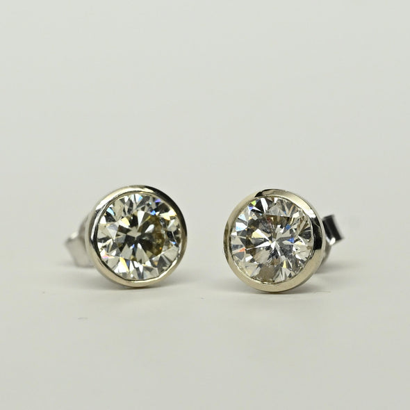 2.32cttw Natural Diamond Round Brilliant Bezel Set 14k White Gold Stud Earrings