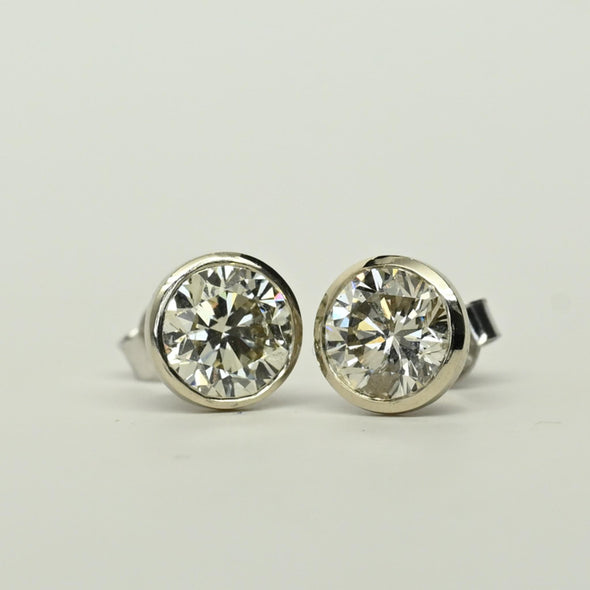 2.32cttw Natural Diamond Round Brilliant Bezel Set 14k White Gold Stud Earrings