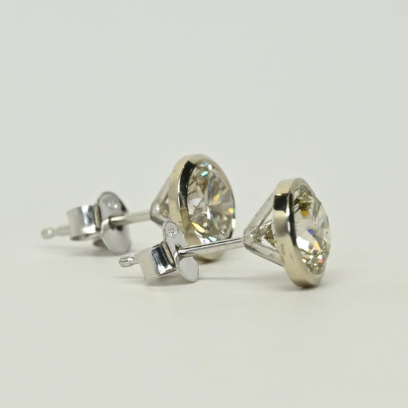 2.32cttw Natural Diamond Round Brilliant Bezel Set 14k White Gold Stud Earrings