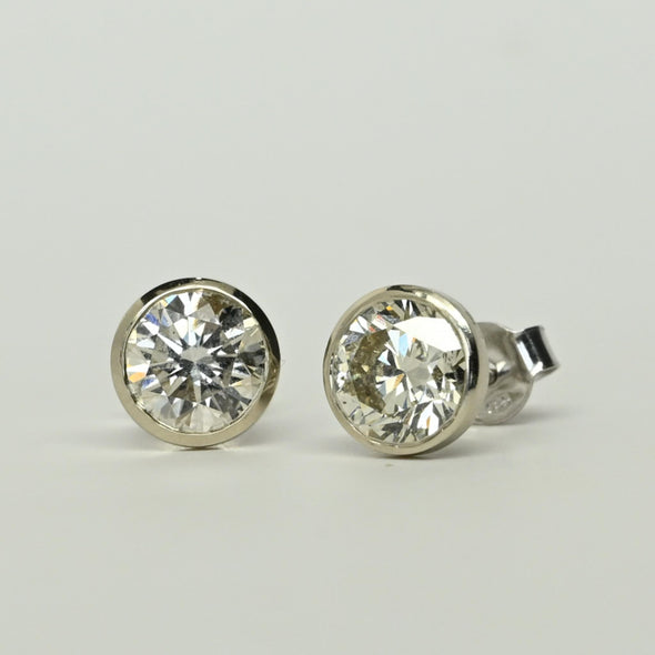 2.32cttw Natural Diamond Round Brilliant Bezel Set 14k White Gold Stud Earrings