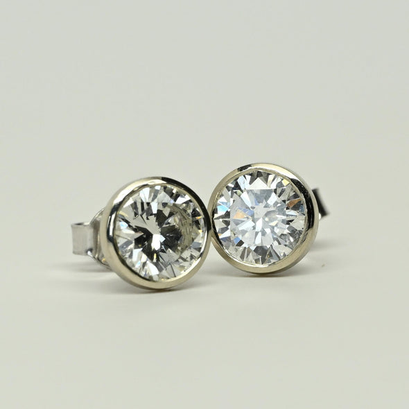 1.95cttw Natural Diamond Round Brilliant Bezel Set 14k White Gold Stud Earrings