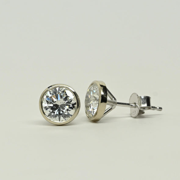 1.95cttw Natural Diamond Round Brilliant Bezel Set 14k White Gold Stud Earrings