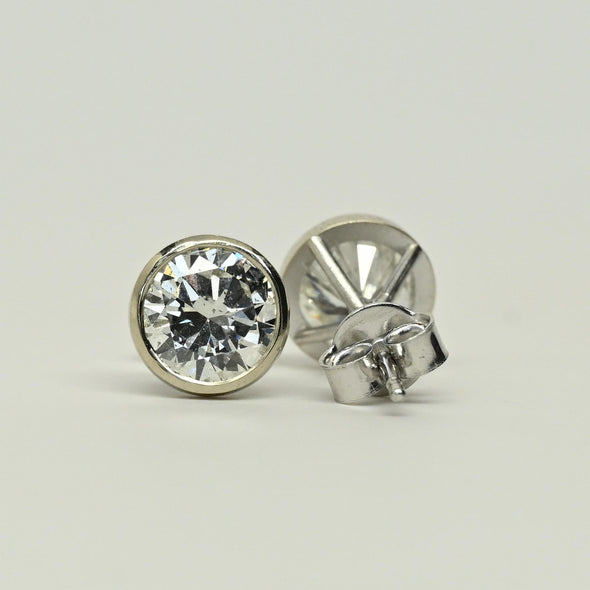 1.95cttw Natural Diamond Round Brilliant Bezel Set 14k White Gold Stud Earrings