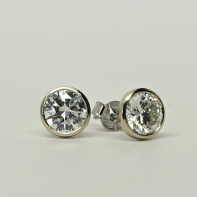 1.95cttw Natural Diamond Round Brilliant Bezel Set 14k White Gold Stud Earrings
