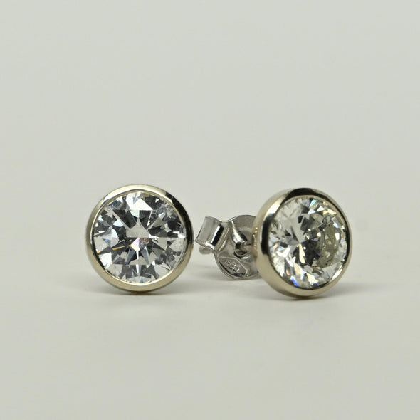 1.95cttw Natural Diamond Round Brilliant Bezel Set 14k White Gold Stud Earrings