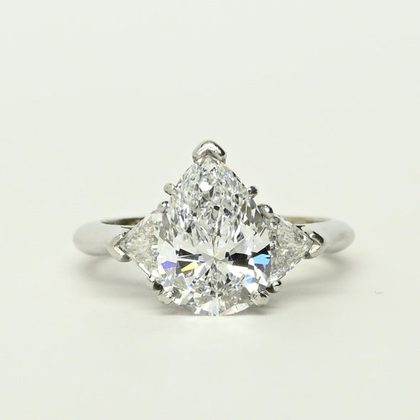 3.02 E SI1 Pear GIA Diamond w Tri Sides Handmade Platinum Engagement Ring