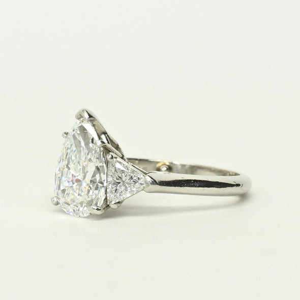 3.02 E SI1 Pear GIA Diamond w Tri Sides Handmade Platinum Engagement Ring