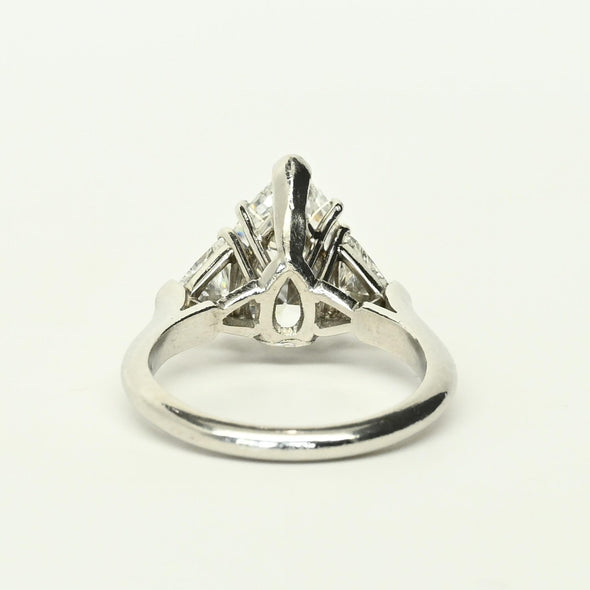 3.02 E SI1 Pear GIA Diamond w Tri Sides Handmade Platinum Engagement Ring