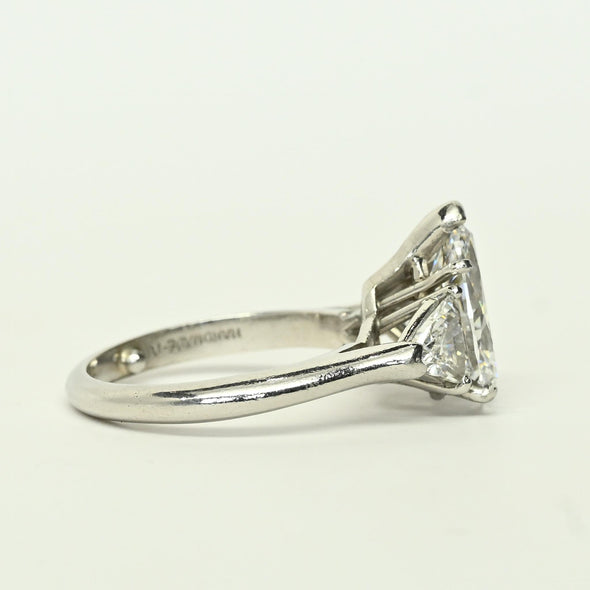 3.02 E SI1 Pear GIA Diamond w Tri Sides Handmade Platinum Engagement Ring