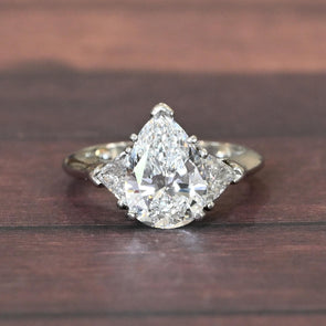 3.02 E SI1 Pear GIA Diamond w Tri Sides Handmade Platinum Engagement Ring