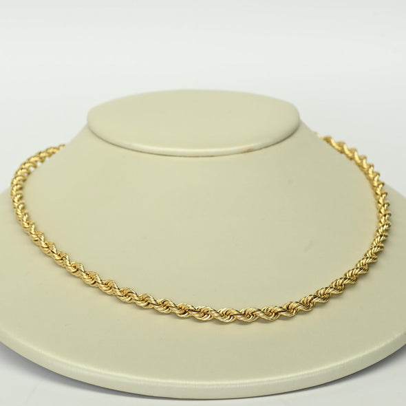 Rope Chain Semi Solid 19" 3.9mm 10K Yellow Gold Necklace