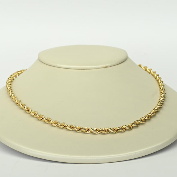 Rope Chain Semi Solid 19" 3.9mm 10K Yellow Gold Necklace