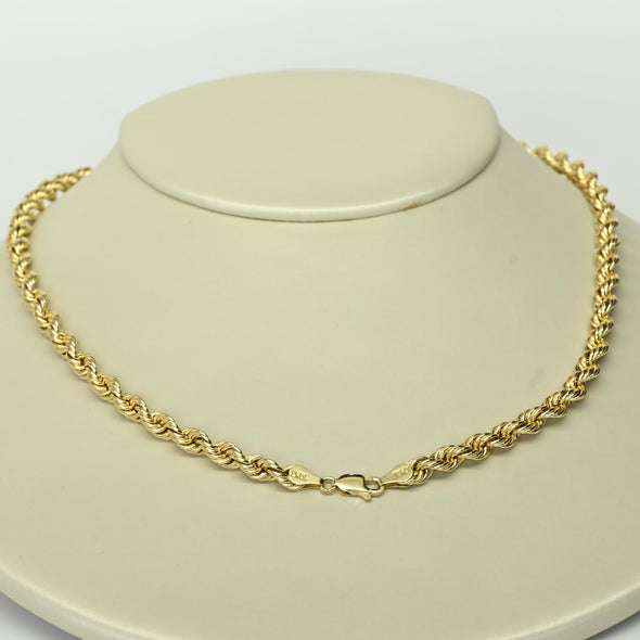 Rope Chain Semi Solid 19" 3.9mm 10K Yellow Gold Necklace