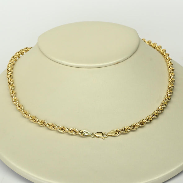 Rope Chain Semi Solid 19" 3.9mm 10K Yellow Gold Necklace