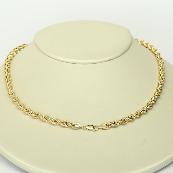 Rope Chain Semi Solid 19" 3.9mm 10K Yellow Gold Necklace