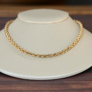Rope Chain Semi Solid 19" 3.9mm 10K Yellow Gold Necklace