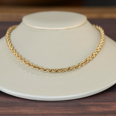 Rope Chain Semi Solid 19" 3.9mm 10K Yellow Gold Necklace
