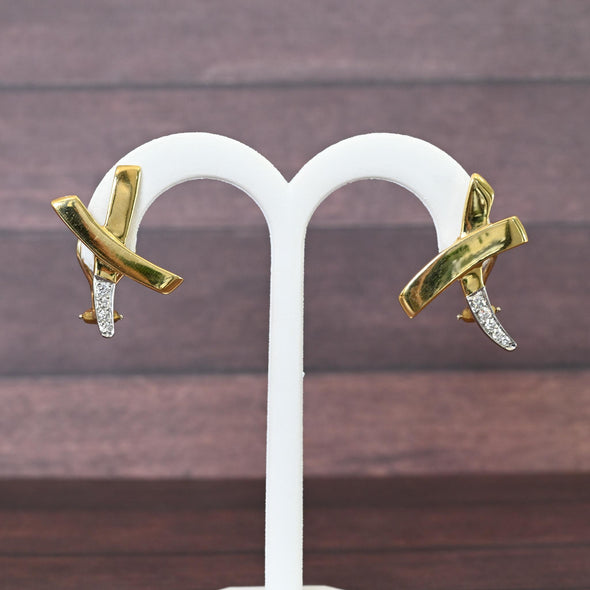 Tiffany & Co. Paloma Picasso Large X Kiss Earrings 18K Gold Platinum Diamonds