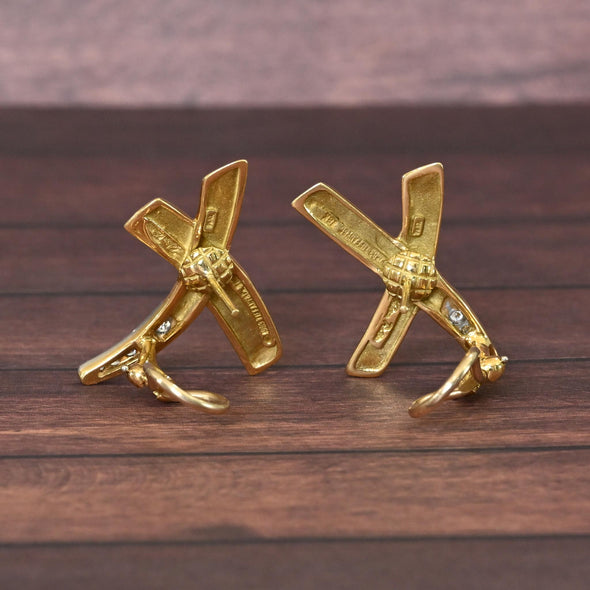 Tiffany & Co. Paloma Picasso Large X Kiss Earrings 18K Gold Platinum Diamonds