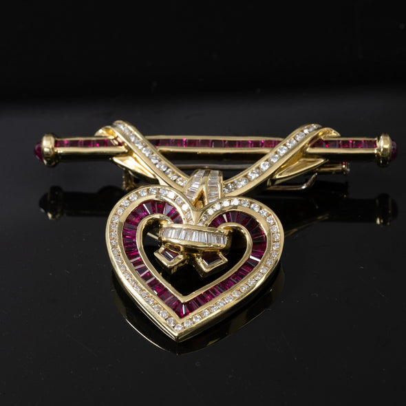 Charles Krypell 18KT Yellow Gold 6.17ct Ruby, 2.67ct Diamond Pendant/Brooch