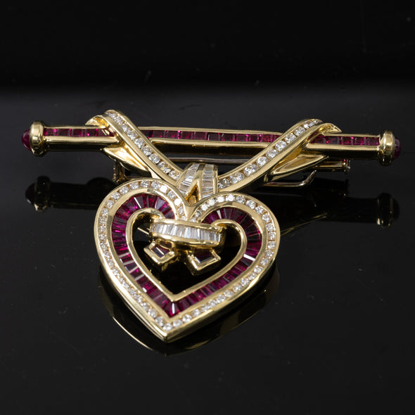 Charles Krypell 18KT Yellow Gold 6.17ct Ruby, 2.67ct Diamond Pendant/Brooch