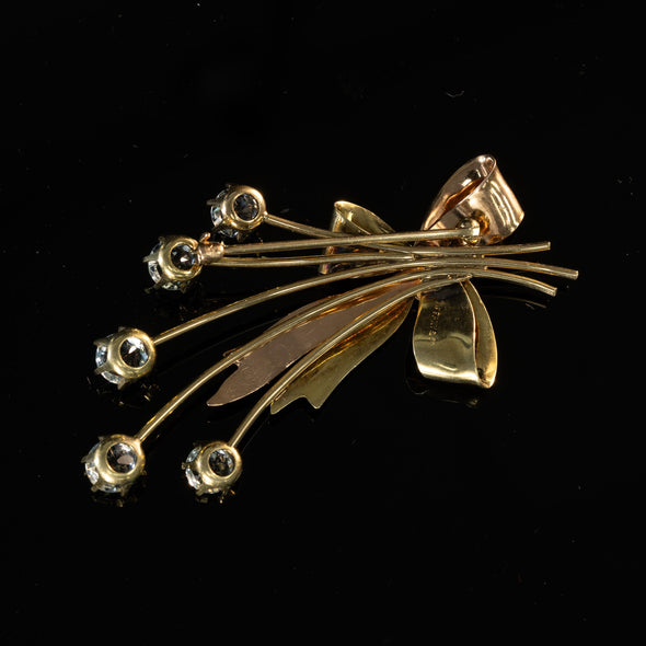 Tiffany Aquamarine Bow Brooch in 14K Rose and Yellow Gold