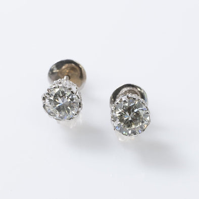 1.75ctw Vintage Old European Cut Diamond Studs in 18k White Gold