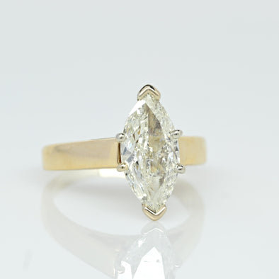 2.04 CT Marquise Cut Natural Diamond 14k Yellow Gold Solitaire Ring